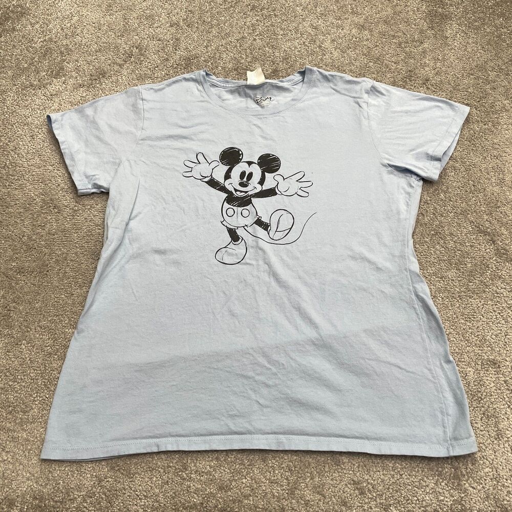 Port & Company Ring Spun Mickey Mouse T-Shirt Women Large Blue Cotton Casual Tee